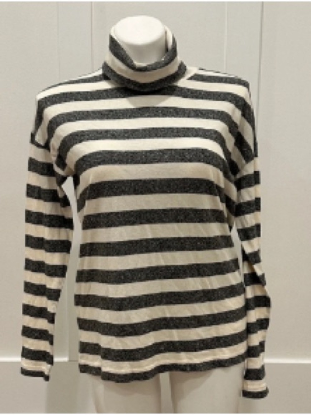 Striped Turtleneck Sweater in Cream and Black